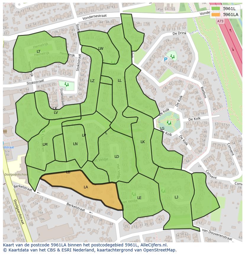 Afbeelding van het postcodegebied 5961 LA op de kaart.