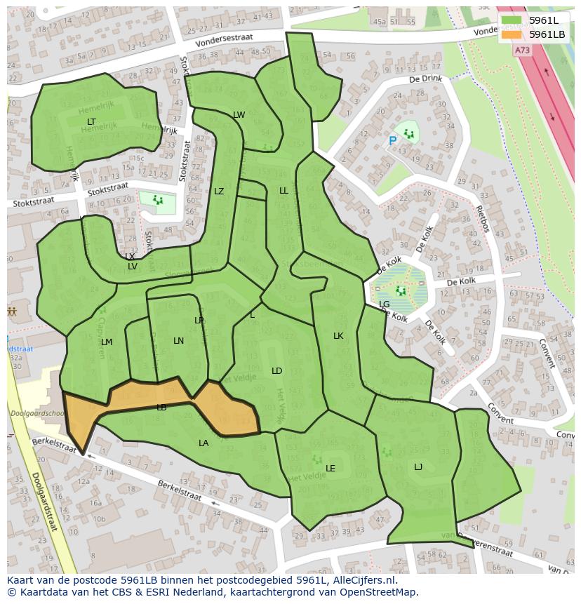 Afbeelding van het postcodegebied 5961 LB op de kaart.
