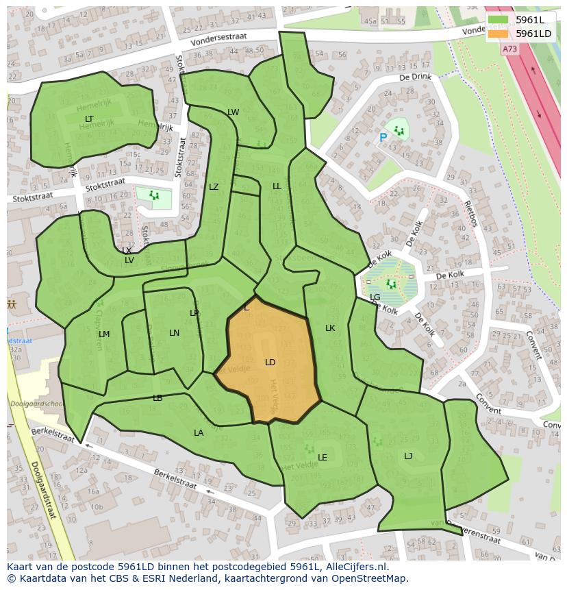 Afbeelding van het postcodegebied 5961 LD op de kaart.