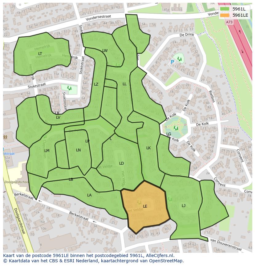 Afbeelding van het postcodegebied 5961 LE op de kaart.