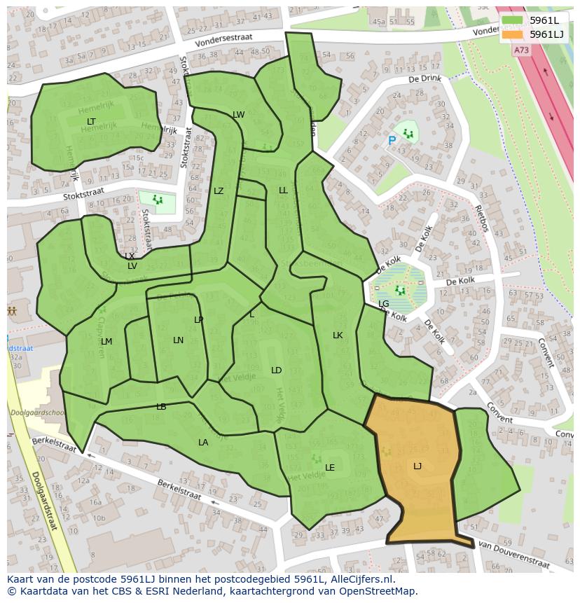 Afbeelding van het postcodegebied 5961 LJ op de kaart.