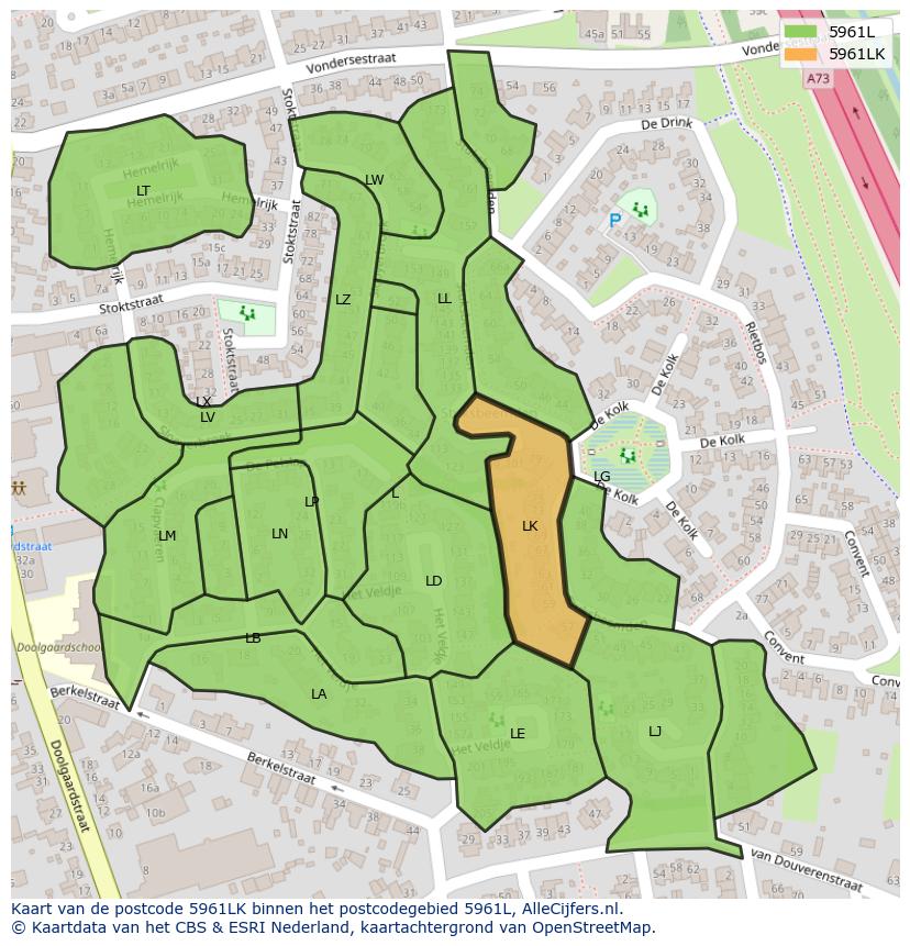 Afbeelding van het postcodegebied 5961 LK op de kaart.