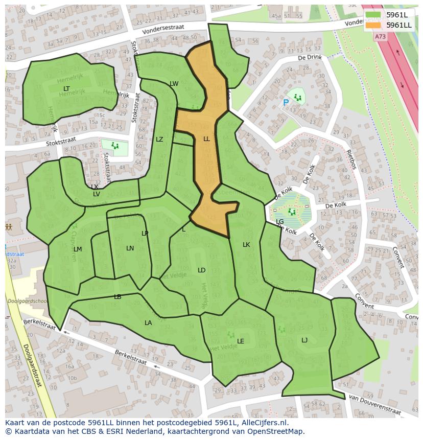Afbeelding van het postcodegebied 5961 LL op de kaart.