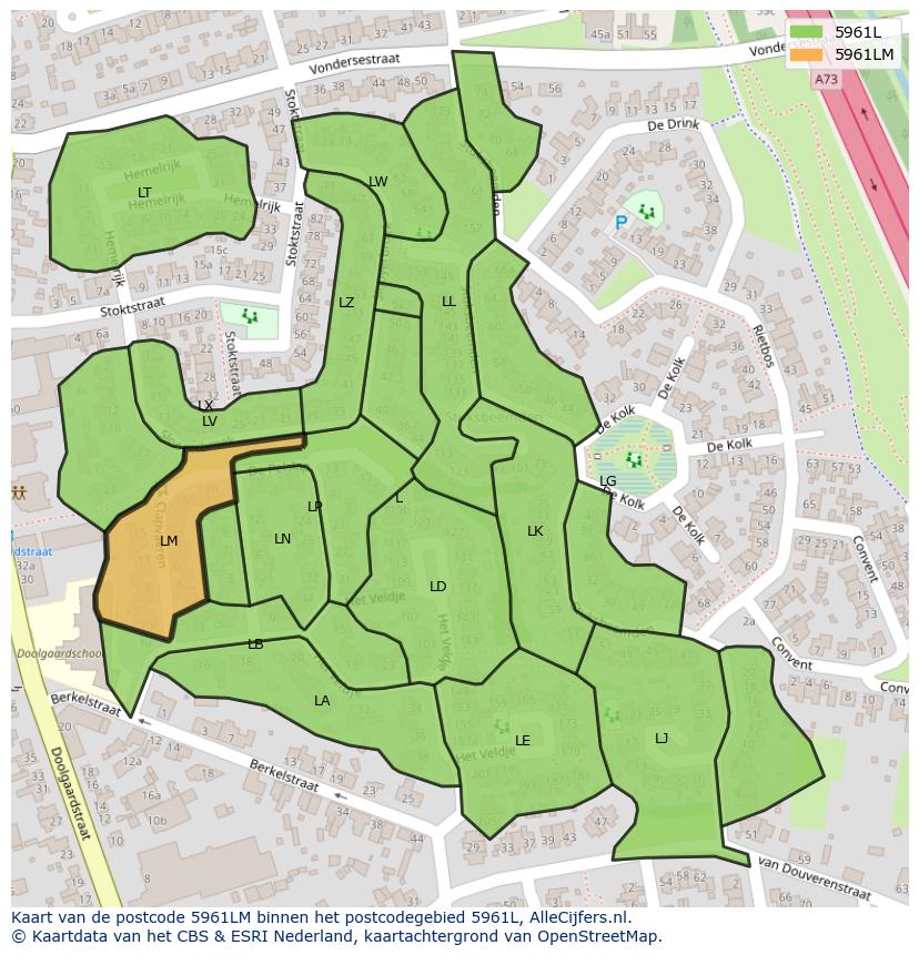 Afbeelding van het postcodegebied 5961 LM op de kaart.