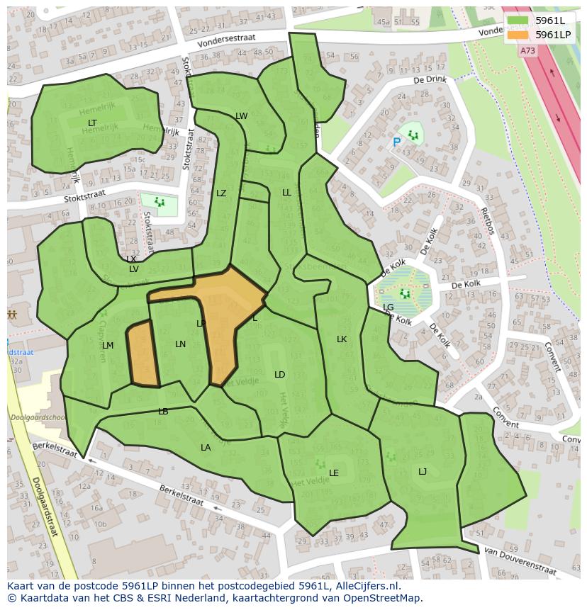 Afbeelding van het postcodegebied 5961 LP op de kaart.