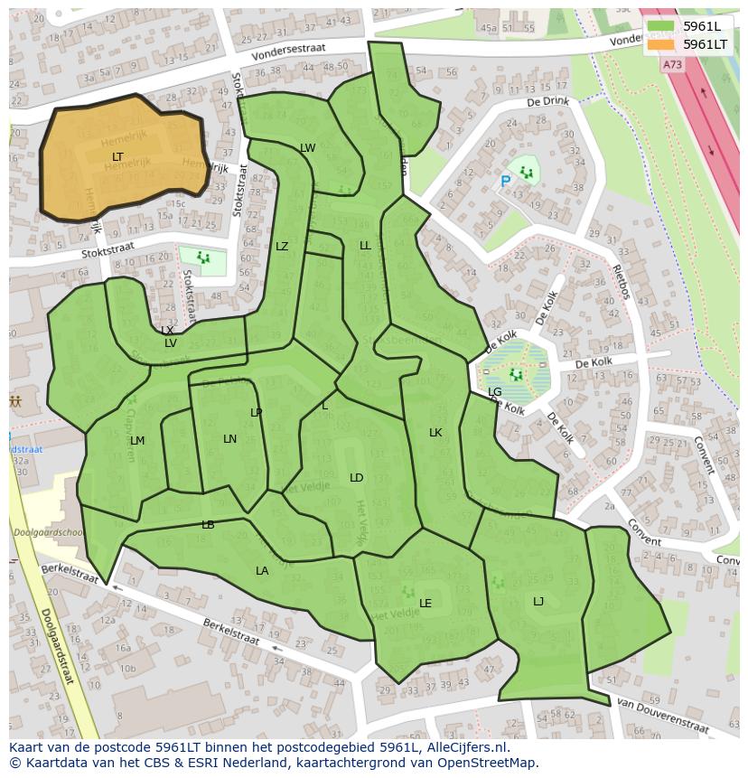 Afbeelding van het postcodegebied 5961 LT op de kaart.
