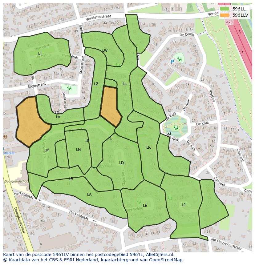 Afbeelding van het postcodegebied 5961 LV op de kaart.