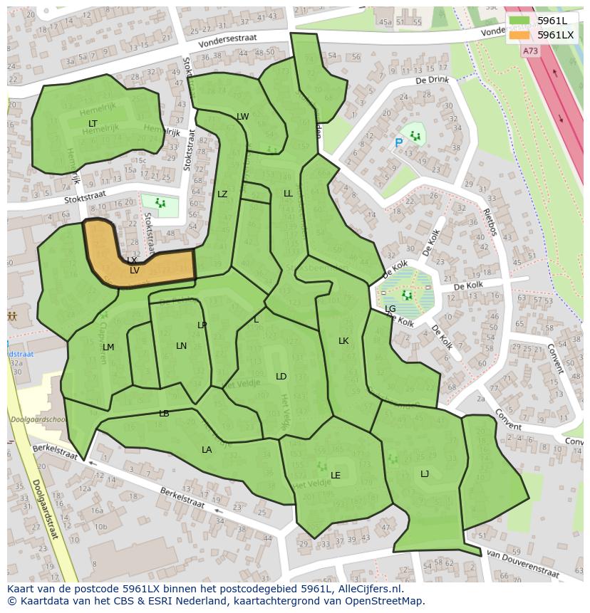 Afbeelding van het postcodegebied 5961 LX op de kaart.