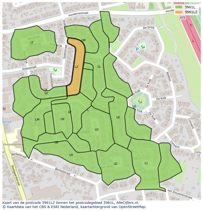 Afbeelding van het postcodegebied 5961 LZ op de kaart.