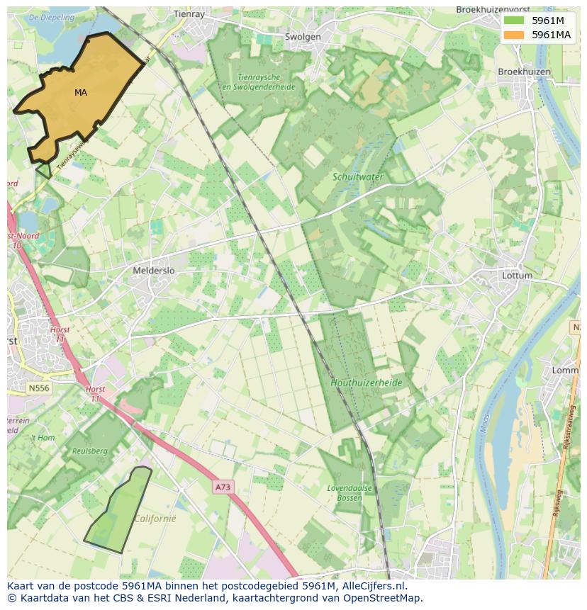Afbeelding van het postcodegebied 5961 MA op de kaart.