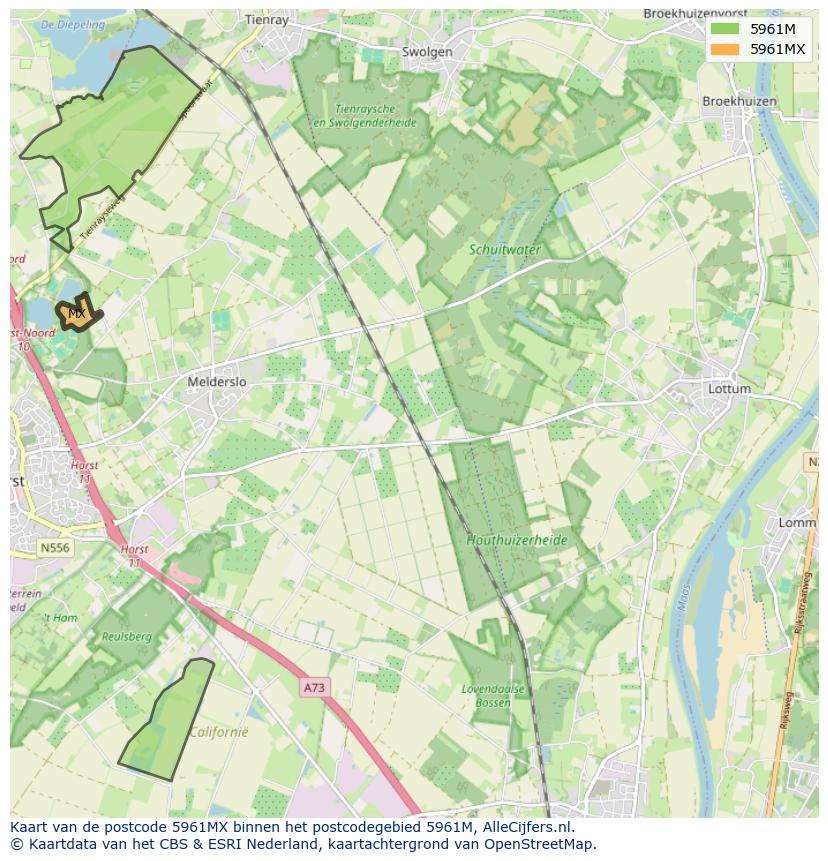 Afbeelding van het postcodegebied 5961 MX op de kaart.