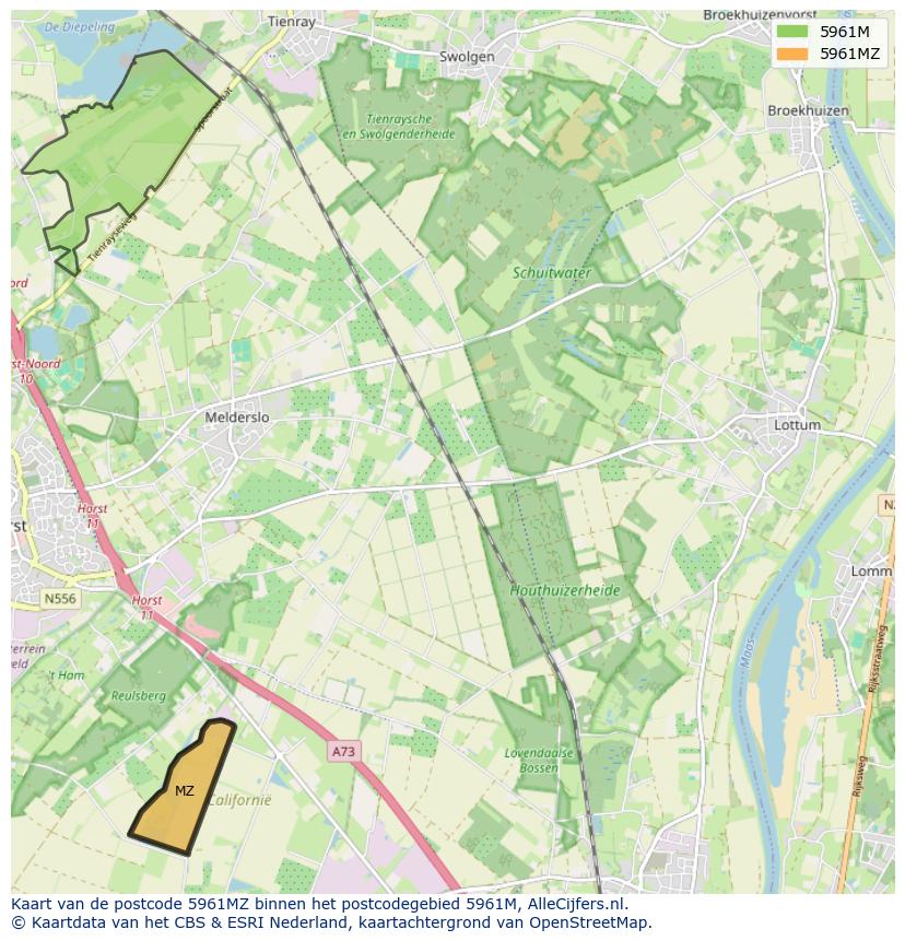 Afbeelding van het postcodegebied 5961 MZ op de kaart.