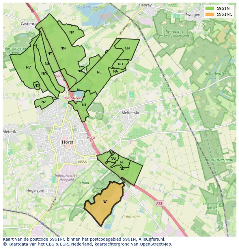 Afbeelding van het postcodegebied 5961 NC op de kaart.