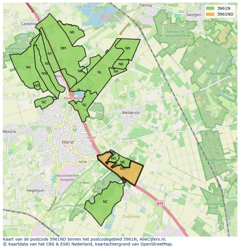 Afbeelding van het postcodegebied 5961 ND op de kaart.