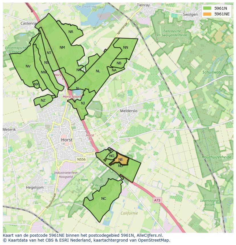 Afbeelding van het postcodegebied 5961 NE op de kaart.