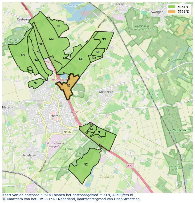 Afbeelding van het postcodegebied 5961 NJ op de kaart.