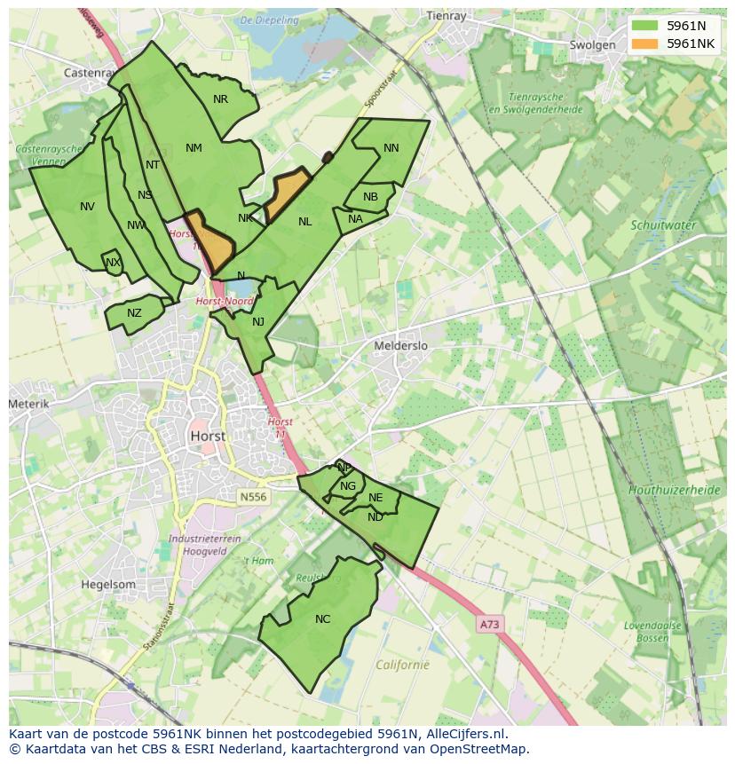 Afbeelding van het postcodegebied 5961 NK op de kaart.