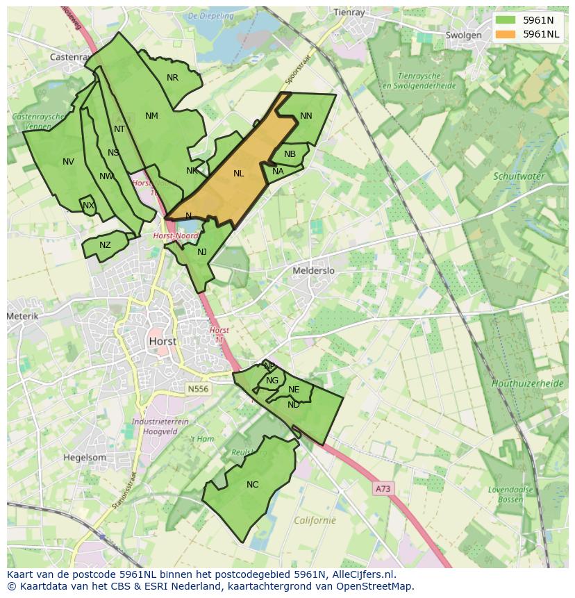 Afbeelding van het postcodegebied 5961 NL op de kaart.