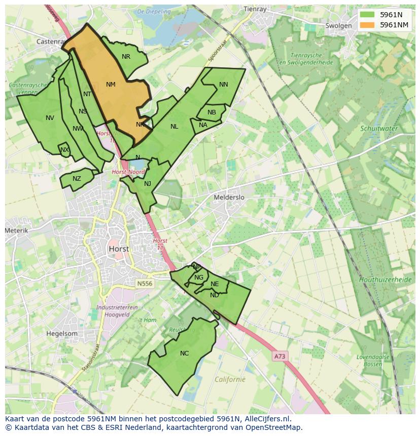 Afbeelding van het postcodegebied 5961 NM op de kaart.