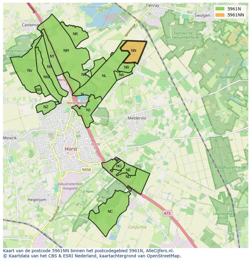Afbeelding van het postcodegebied 5961 NN op de kaart.