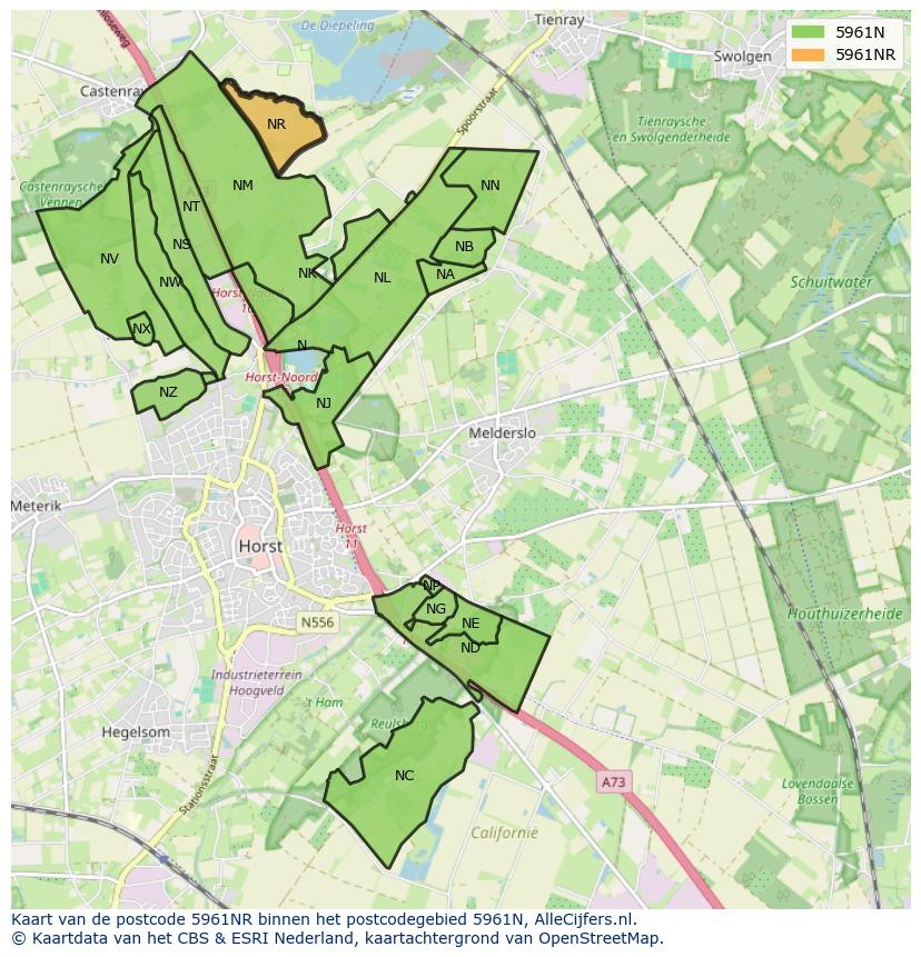 Afbeelding van het postcodegebied 5961 NR op de kaart.