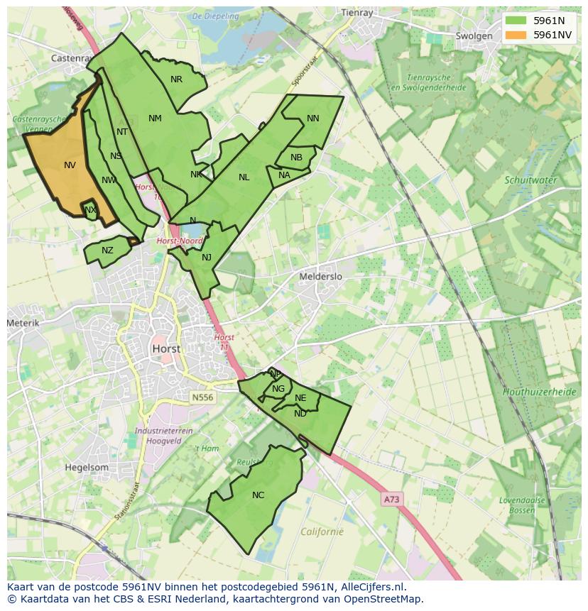 Afbeelding van het postcodegebied 5961 NV op de kaart.