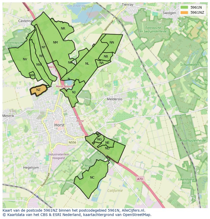 Afbeelding van het postcodegebied 5961 NZ op de kaart.