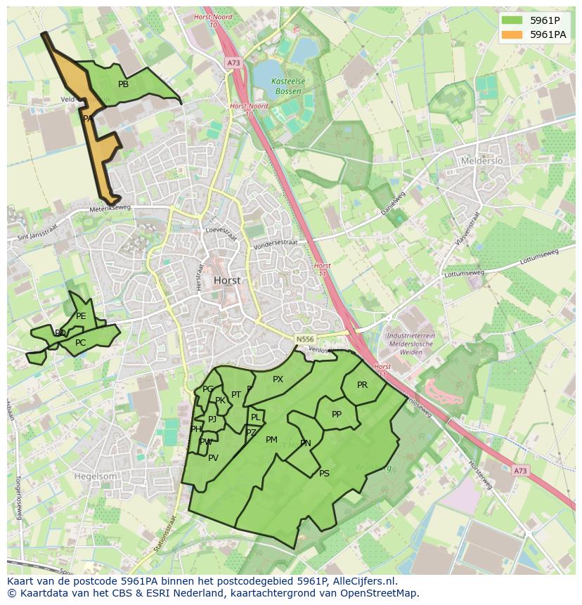 Afbeelding van het postcodegebied 5961 PA op de kaart.