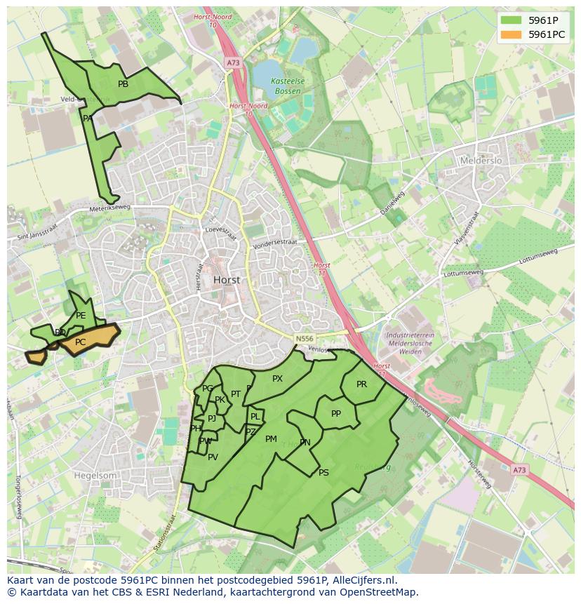 Afbeelding van het postcodegebied 5961 PC op de kaart.