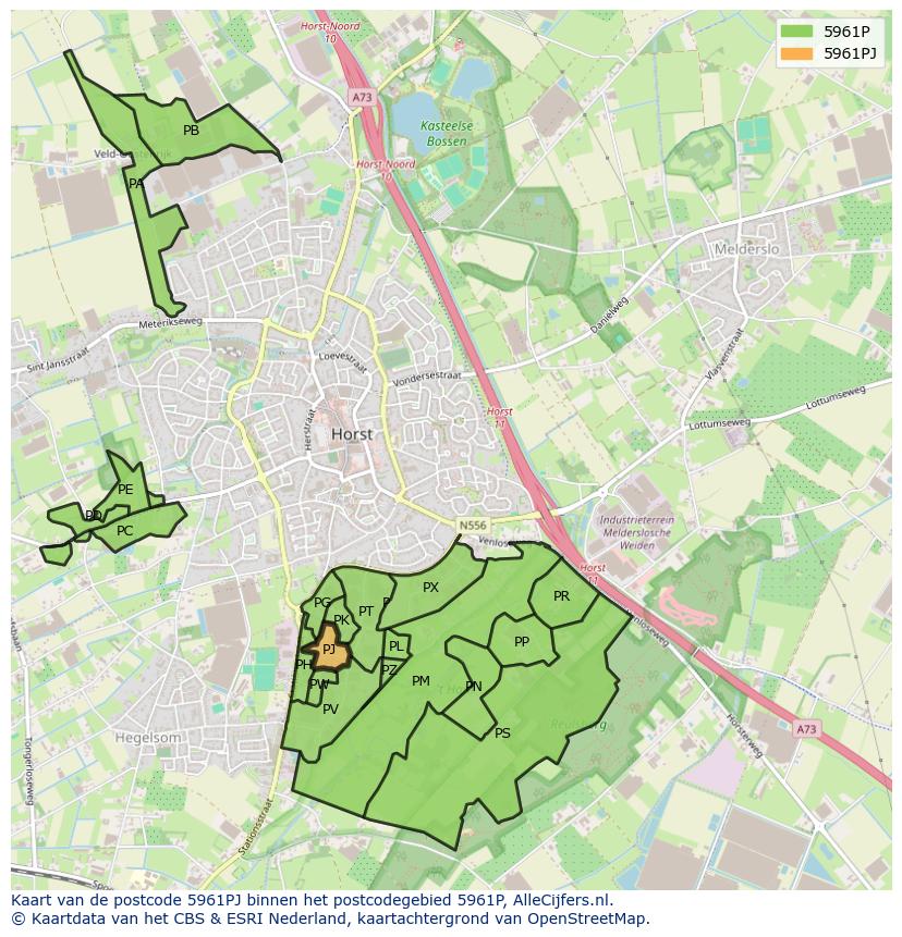 Afbeelding van het postcodegebied 5961 PJ op de kaart.