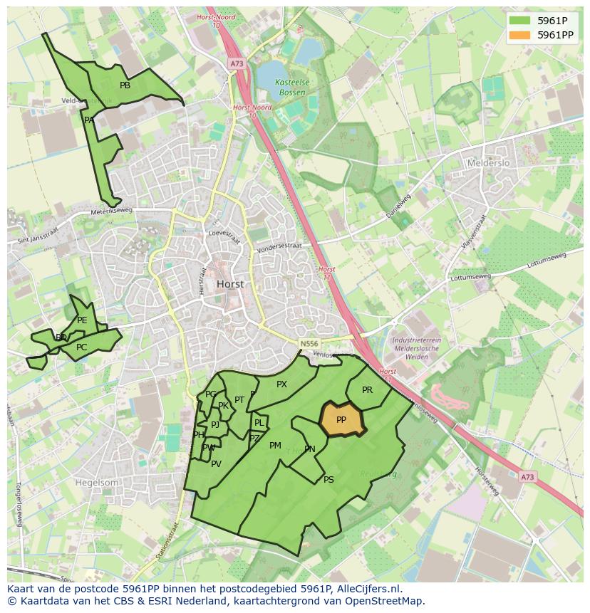 Afbeelding van het postcodegebied 5961 PP op de kaart.