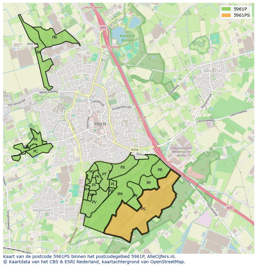 Afbeelding van het postcodegebied 5961 PS op de kaart.