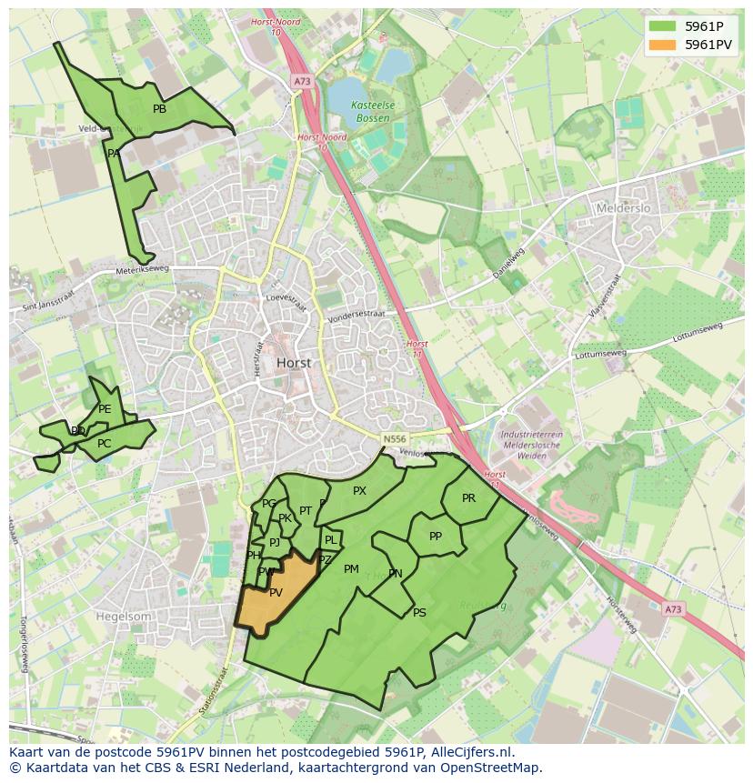 Afbeelding van het postcodegebied 5961 PV op de kaart.