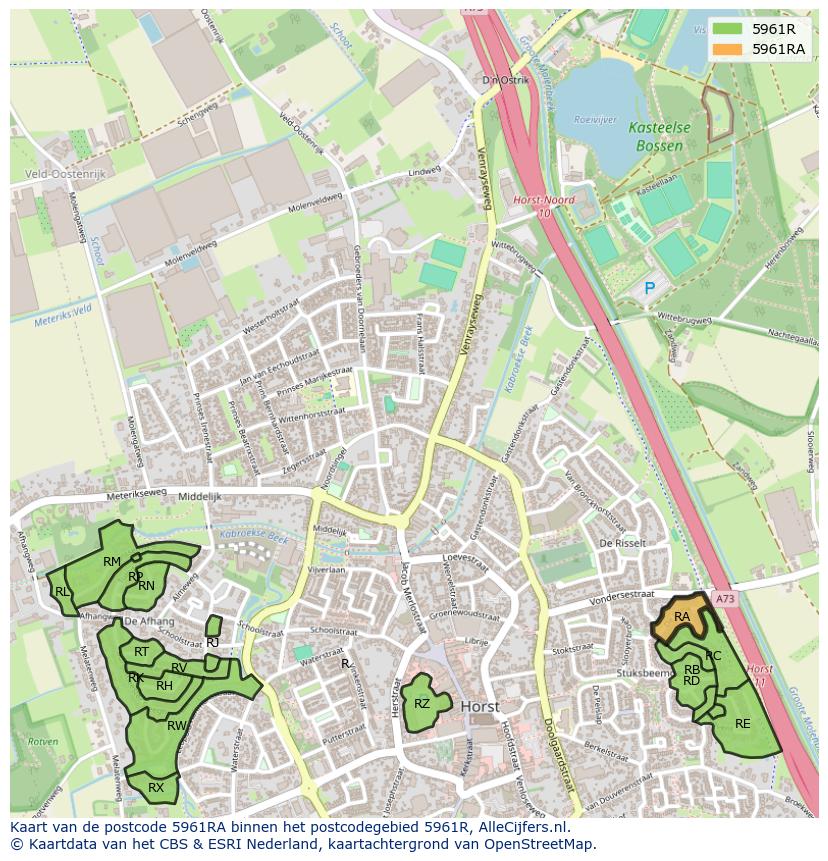 Afbeelding van het postcodegebied 5961 RA op de kaart.