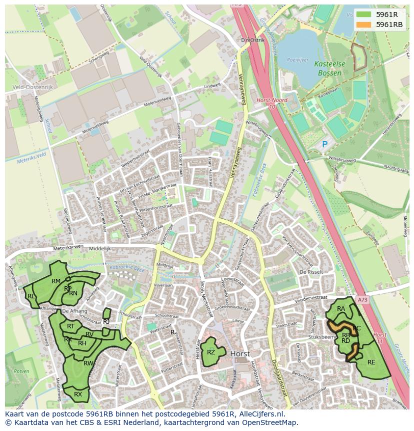 Afbeelding van het postcodegebied 5961 RB op de kaart.