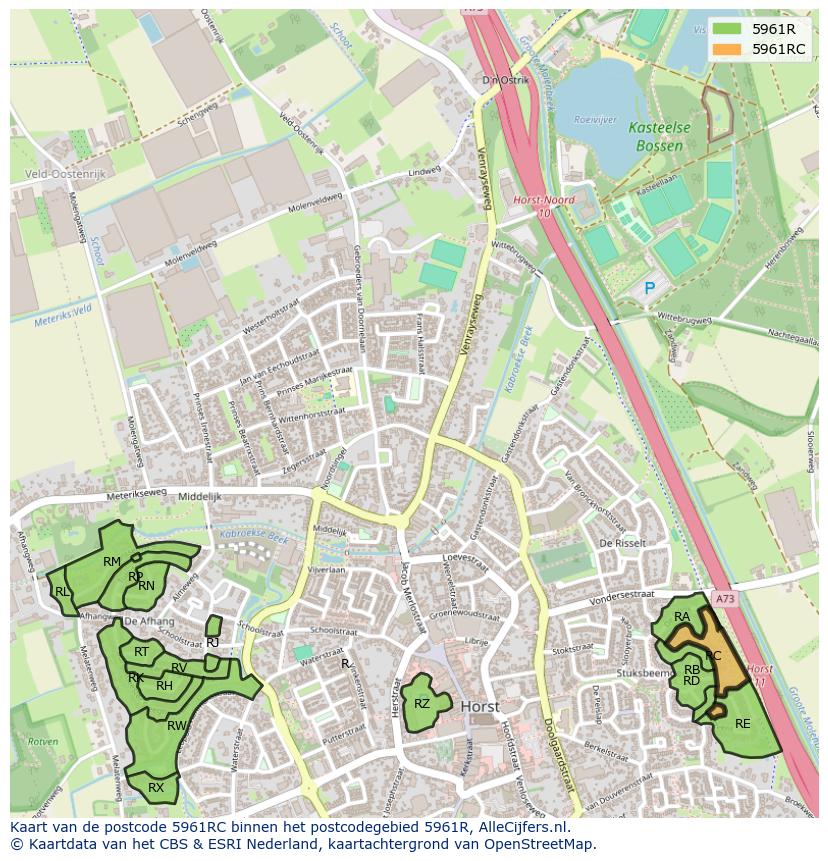 Afbeelding van het postcodegebied 5961 RC op de kaart.