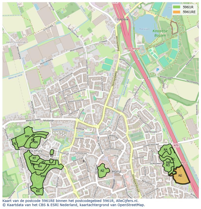 Afbeelding van het postcodegebied 5961 RE op de kaart.