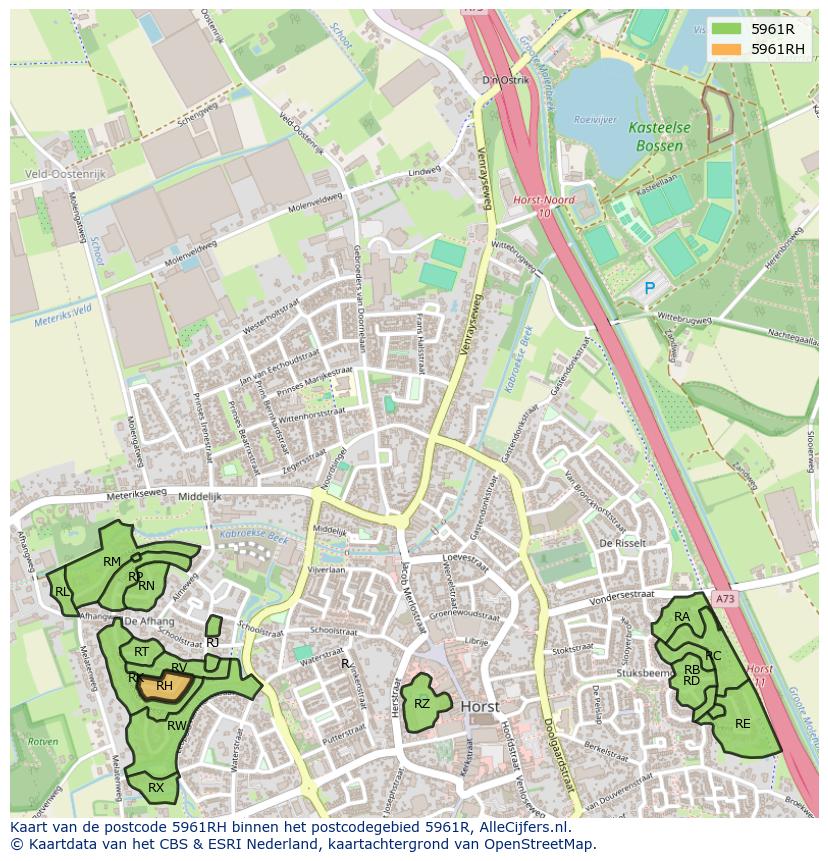 Afbeelding van het postcodegebied 5961 RH op de kaart.