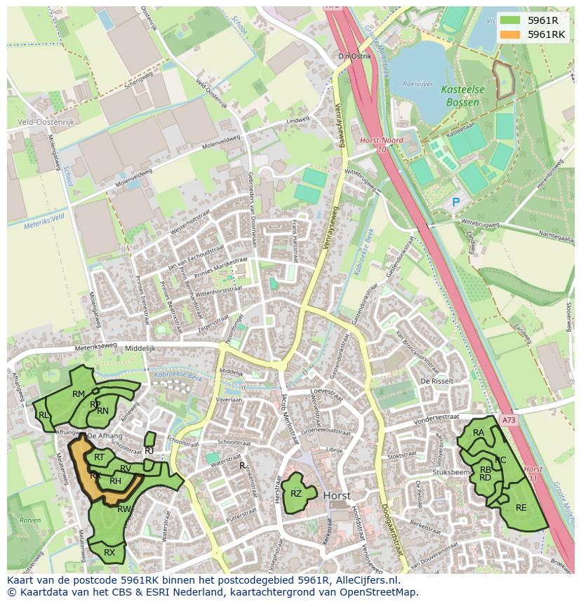 Afbeelding van het postcodegebied 5961 RK op de kaart.