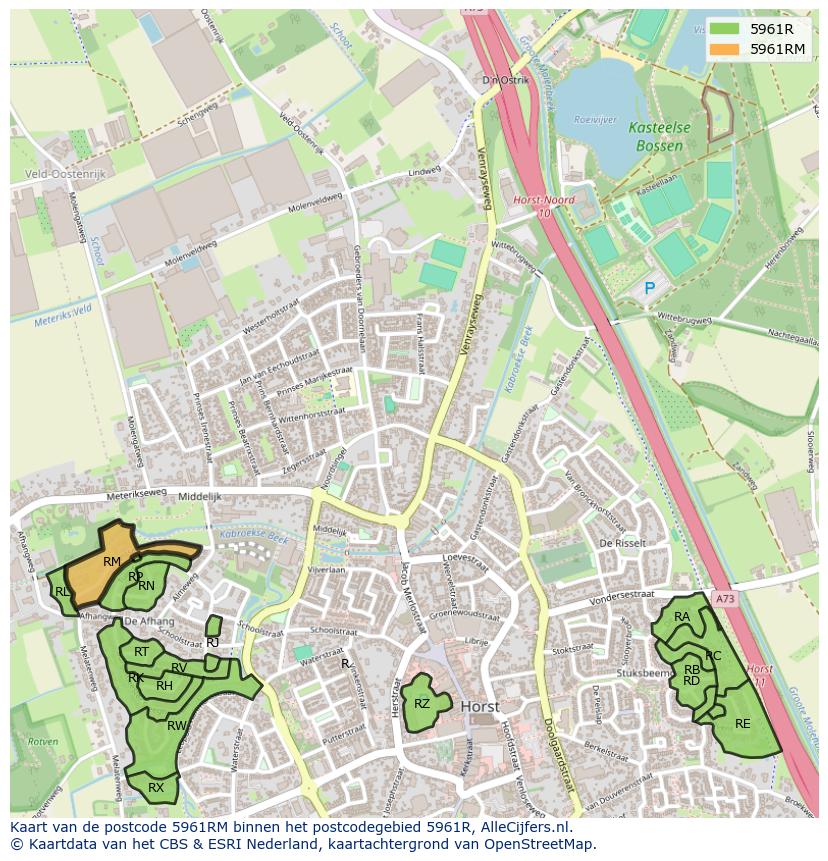 Afbeelding van het postcodegebied 5961 RM op de kaart.