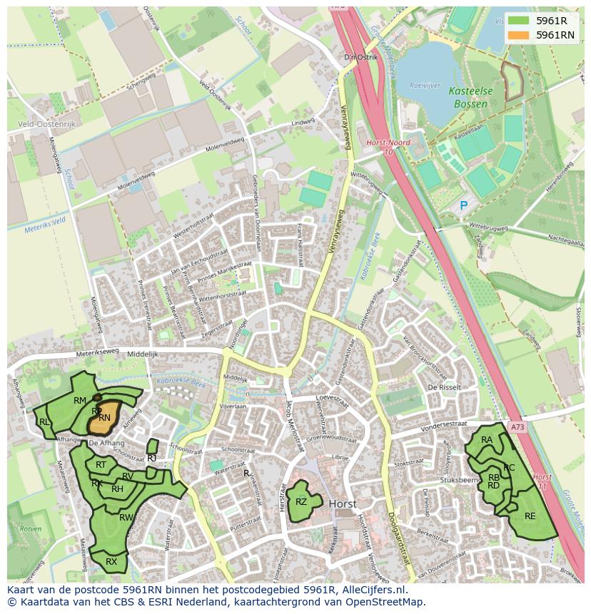 Afbeelding van het postcodegebied 5961 RN op de kaart.