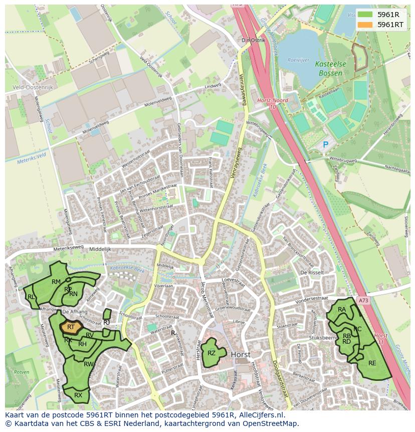 Afbeelding van het postcodegebied 5961 RT op de kaart.