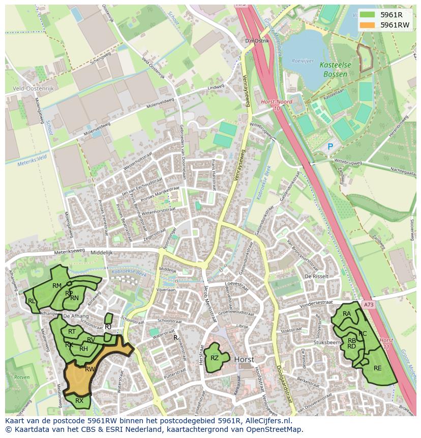 Afbeelding van het postcodegebied 5961 RW op de kaart.