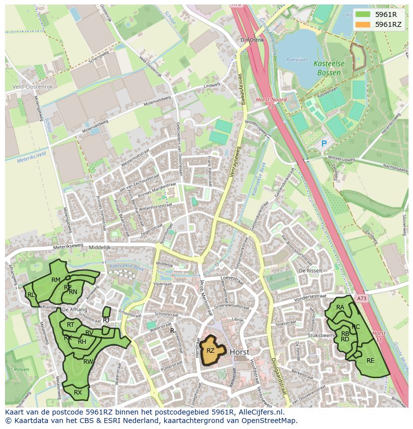Afbeelding van het postcodegebied 5961 RZ op de kaart.