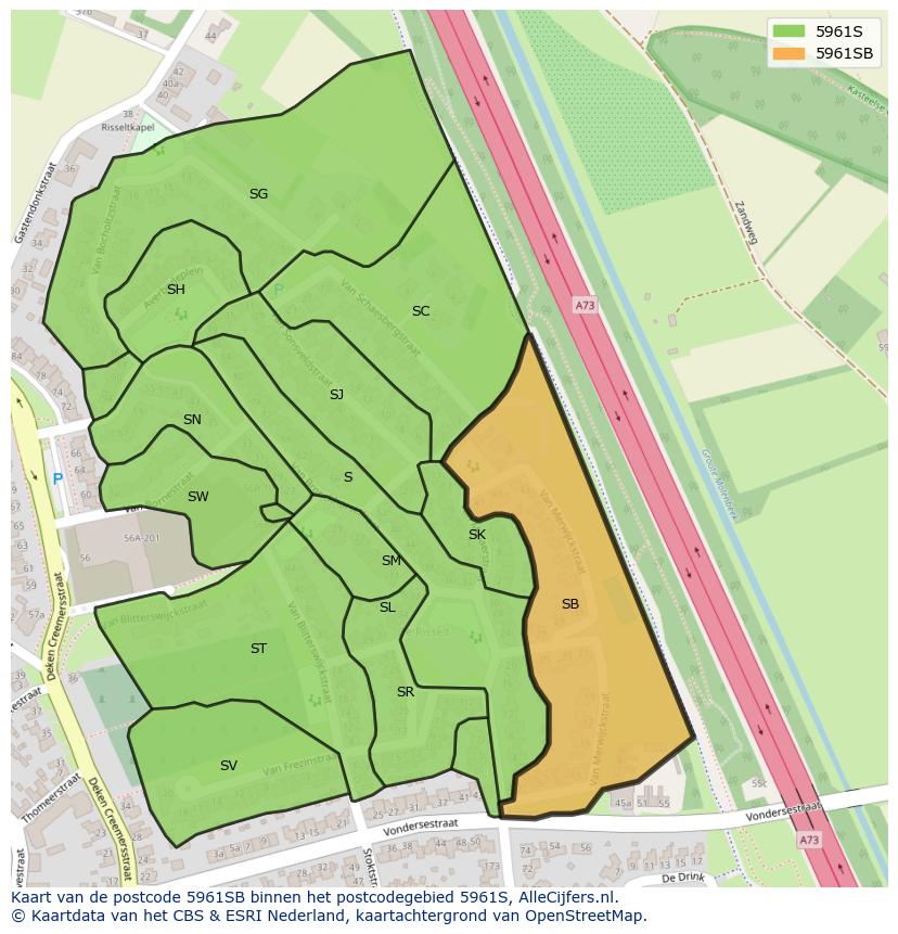 Afbeelding van het postcodegebied 5961 SB op de kaart.