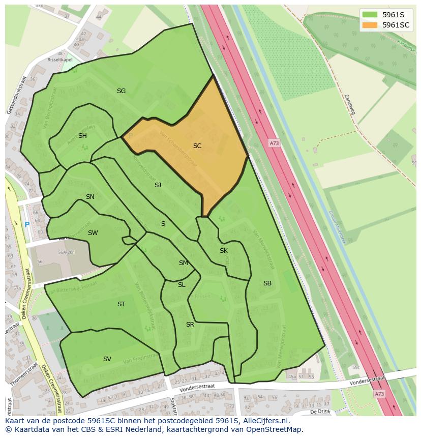 Afbeelding van het postcodegebied 5961 SC op de kaart.