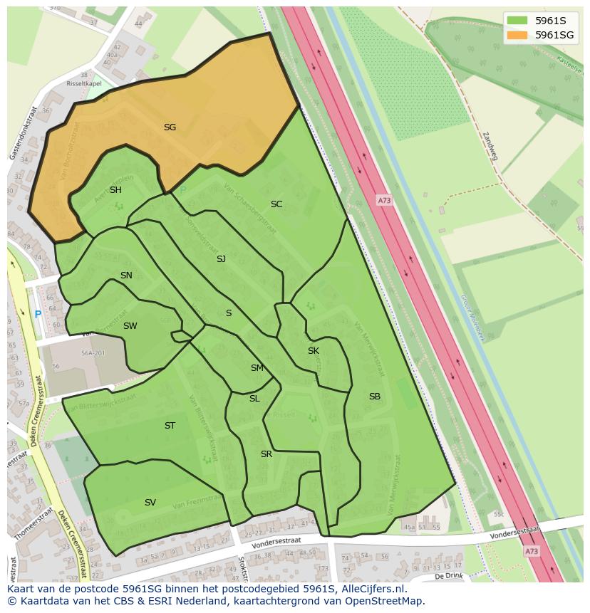 Afbeelding van het postcodegebied 5961 SG op de kaart.