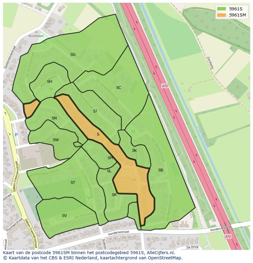 Afbeelding van het postcodegebied 5961 SM op de kaart.