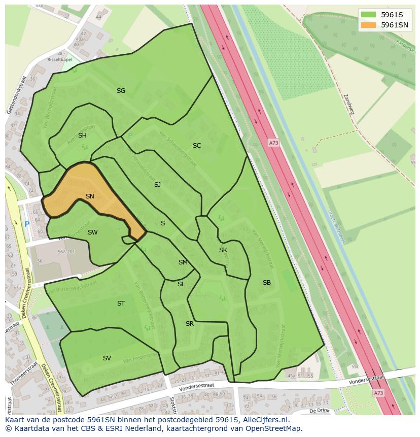 Afbeelding van het postcodegebied 5961 SN op de kaart.