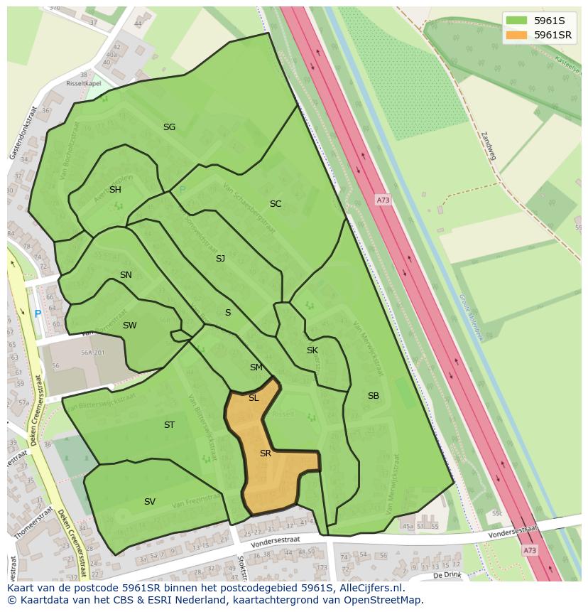 Afbeelding van het postcodegebied 5961 SR op de kaart.